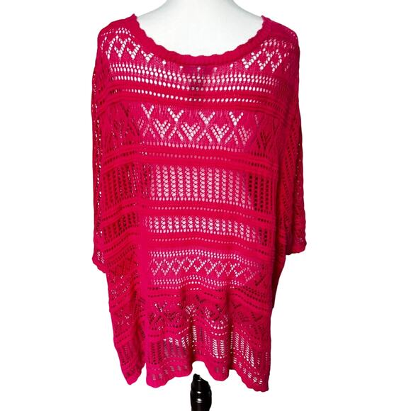 CATHERINES Womens 4X Pink Crochet Short Sleeve Cardigan Open Cover Up Sheer Boho - Picture 2 of 7